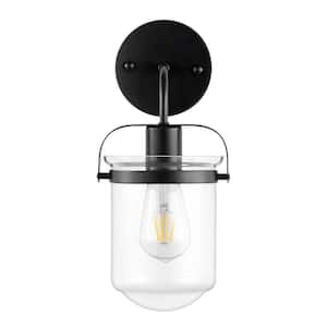 5.5 in. 1-Light Black Wall Sconce Vanity Light with Clear Glass Shade