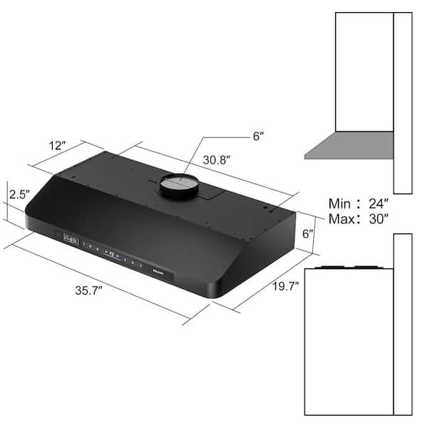 BRANO 36 in. 900CFM Ducted Under Cabinet Range Hood in Black