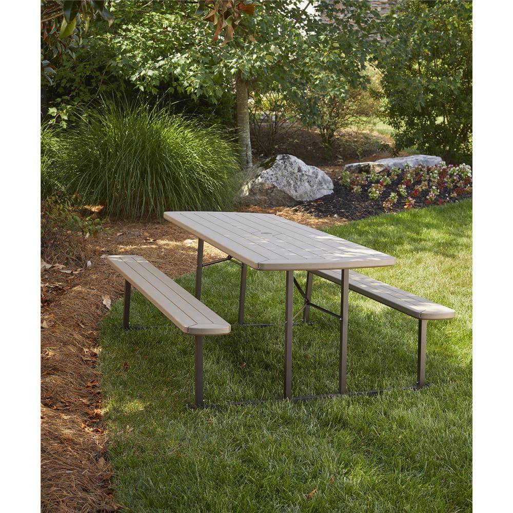 Taupe Polypropylene Folding Picnic Table with Steel Frame