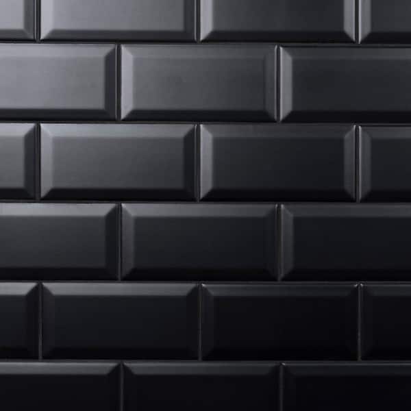Merola Tile Crown Heights Beveled Matte Black 3 in. x 6 in. Ceramic Wall Tile (5.72 sq. ft./Case)
