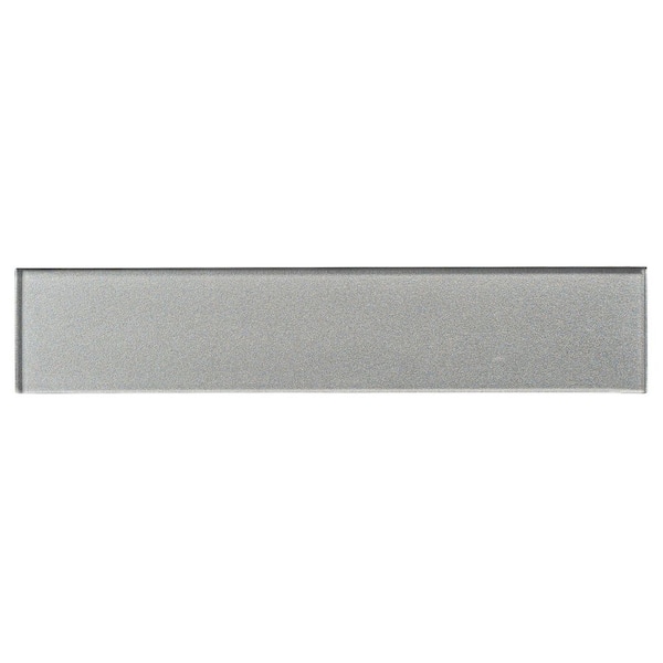 ANDOVA Kwiet Freedom Gray Glossy 2-7/8 in. x 14-3/8 in. Smooth Glass Subway Wall Tile Sample