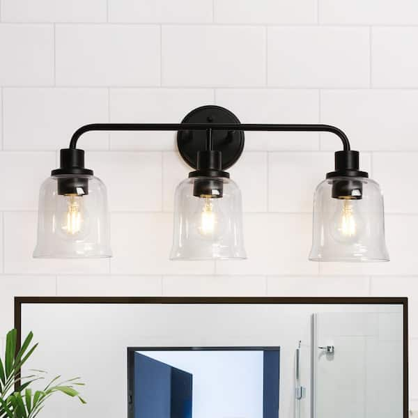 LNC Modern 22.8 in. 3-Light Black Bathroom Vanity Light with Bell Clear ...