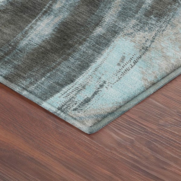 Mayfield Premium Machine Washable Abstract AMF2421 Teal 2 ft. x 7 ft. Runner Rug