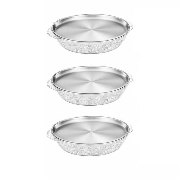 3 Set 11.8 in. Chilled Serving Tray for Parties with Compartments, Platter for Fruit, Seafood, Veggie, Cocktail, Silver
