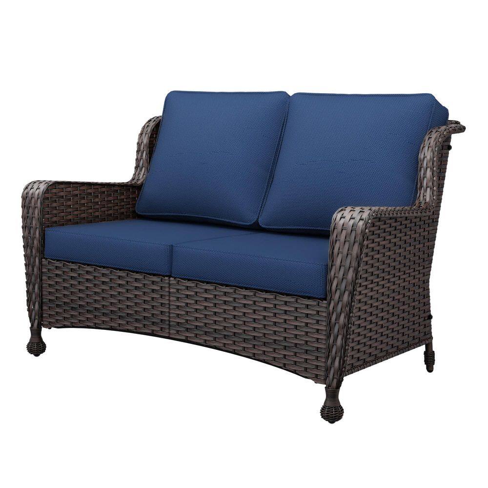 2-Seat Wicker Outdoor Sofa Patio Couch Sectional Couch with Soft Dark Blue Cushions price history on PriceWatchPro