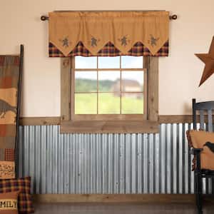 Heritage Farms Primitive Star and Pip 60 in. L x 20 in. W Cotton Valance in Mustard Deep Burgundy Black