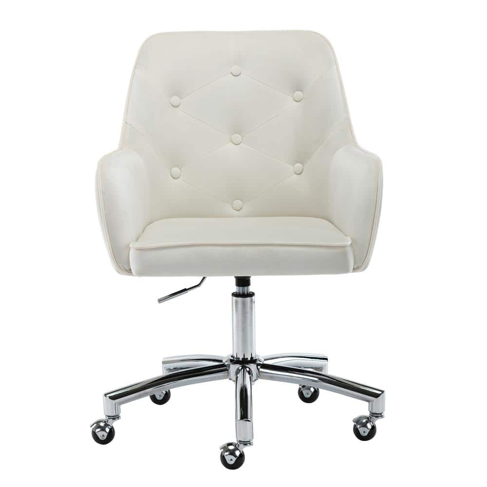 Homefun White Velvet Home Office Tufted Adjustable Height Task Chair With Wheels Hfhdof 008w The Home Depot