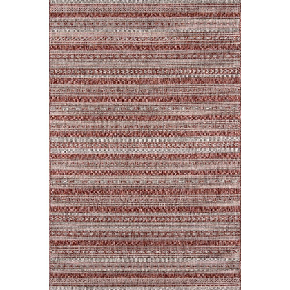 Copper and Beige Rectangular Synthetic Indoor/Outdoor Rug