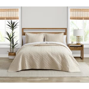 Solid 3-Piece Ivory Cotton King Quilt Set