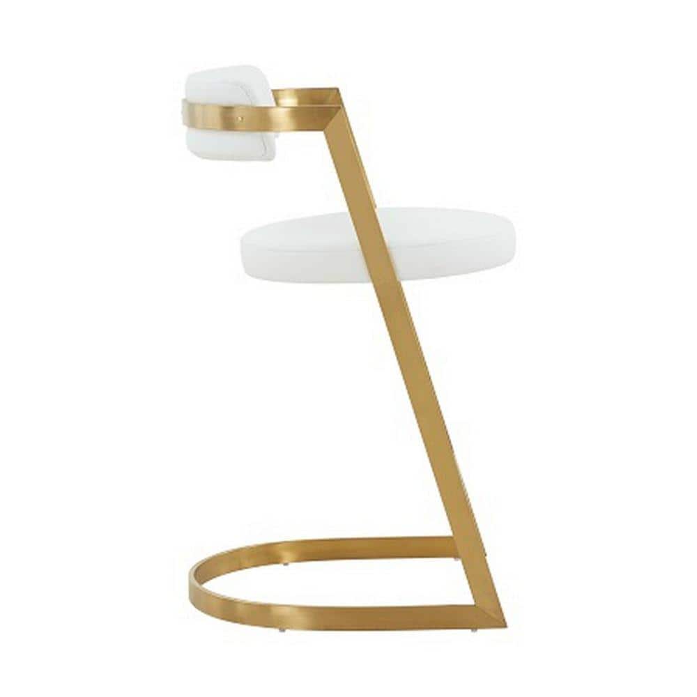 White Vegan Leather Counter Stool with Gold Cantilever Base