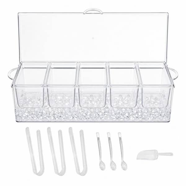 1-Piece Polystyrene White Condiment Organizer Set with Removable Lid, Ice Tray, and Serving Utensils