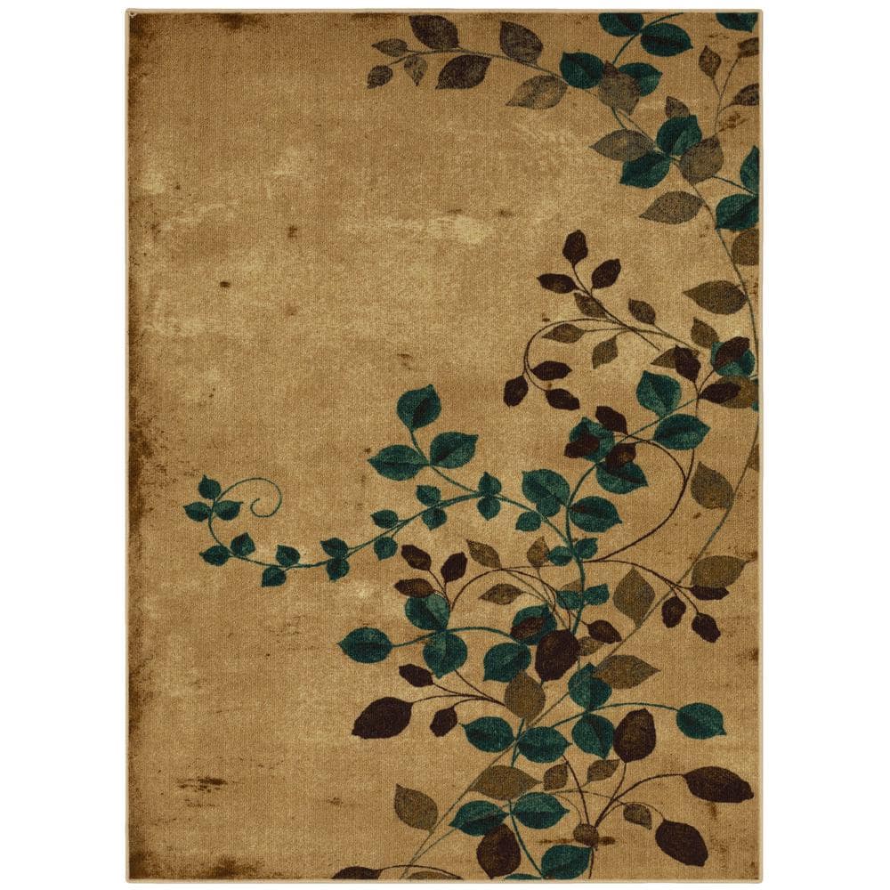 Mohawk Home Plum Vine Tan 5 ft. x 7 ft. Floral Area Rug 002396 The