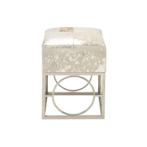 16 in. Silver Leather Contemporary Stool
