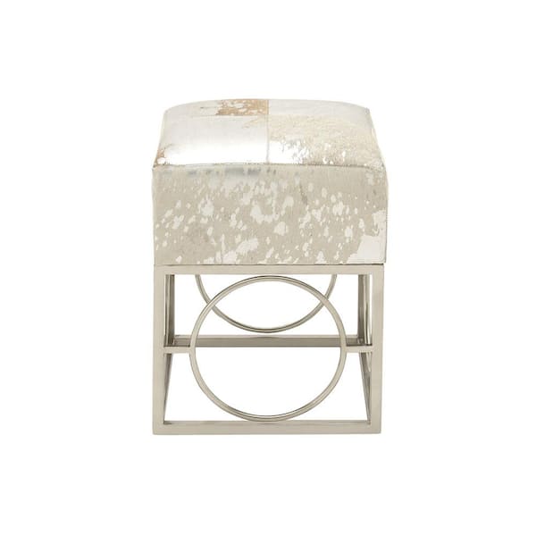 Litton Lane 16 in. Silver Leather Contemporary Stool