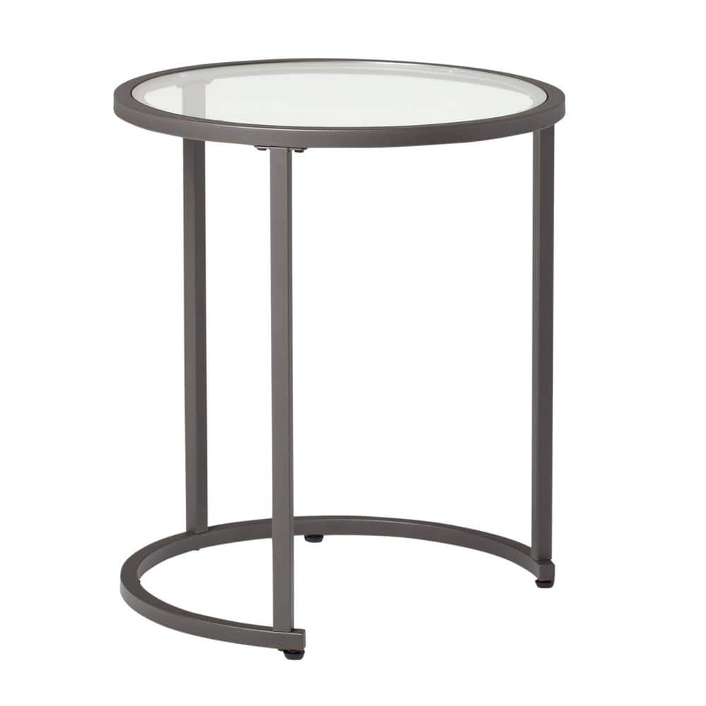 Camber Pewter Metal and Glass Round Nesting Table Set