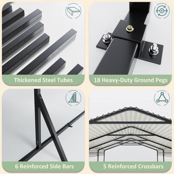VIWAT 12 ft. W x 20 ft. D Metal Carport, Car Canopy and Shelter