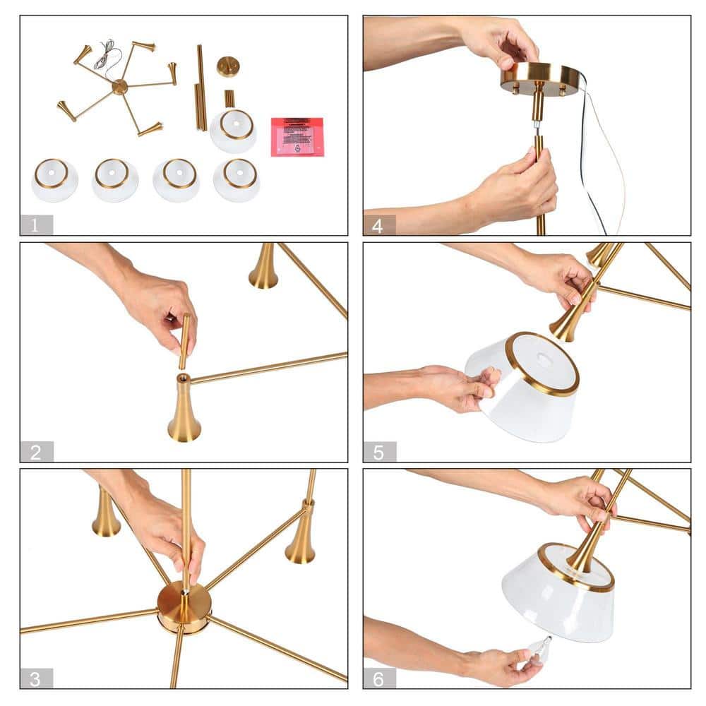 Gold and Clear Glass 5-Light Modern Chandelier