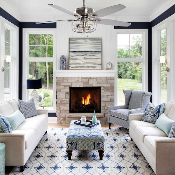 52 in. Indoor Chrome 3-Speeds Ceiling Fan with Light and Remote Control