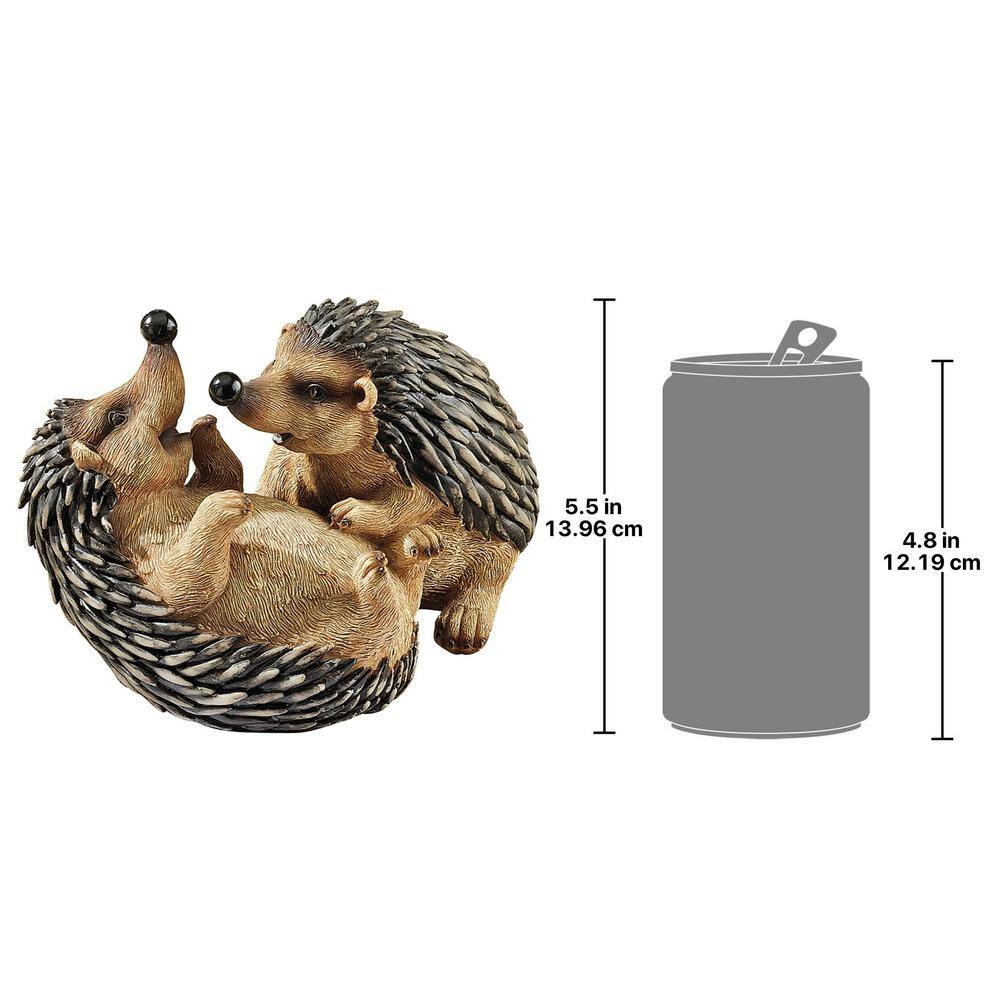 Playful Hedgehog Pair Resin Garden Statue in Natural Hues