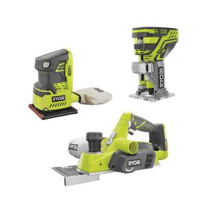 ONE+ 18V 3-1/4 in. Planer, 1/4 Sheet Sander with Dust Bag, and Fixed Base Trim Router (Tools Only)