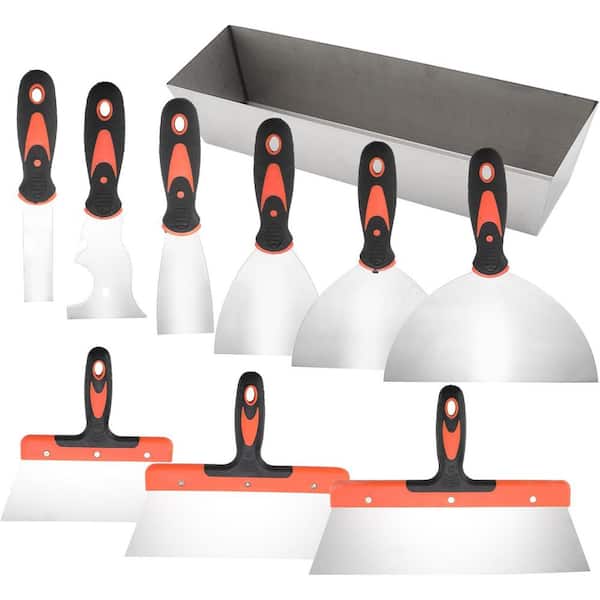 10-Piece Stainless Steel Drywall Knife Set with Putty Knife Taping Knife Painter Scraper Tool and Mud Pan