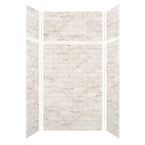 Saramar 48 in. W x 96 in. H x 36 in. D 6-Piece Glue to Wall Alcove Shower Wall Kit with Extension in Biscotti Marble