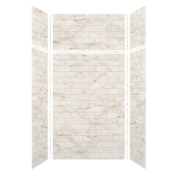 Transolid Saramar 48 in. W x 96 in. H x 36 in. D 6-Piece Glue to Wall Alcove Shower Wall Kit with Extension in Biscotti Marble