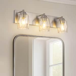 22 in. 3 Light Nickel Modern Unique Cylinder Vanity Light for Bathroom Mirror with Glass Shades