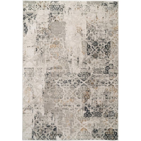 Quartz Ivory/Grey 2 ft. x 3 ft. 11 in. Transitional Polyester Area Rug