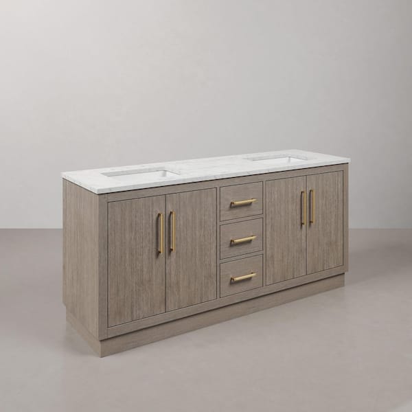 Hugo 72 in. W x 22 in. D Bath Vanity in Grey Oak with Marble Vanity Top in White with White Basin