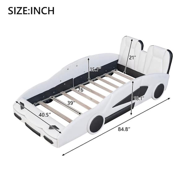 Nestfair White Wood Frame Car-Shaped Twin Platform Bed with Wheels