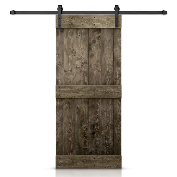 CALHOME 20 in. x 84 in. Distressed Mid-Bar Series Espresso Stained DIY Wood Interior Sliding Barn Door with Hardware Kit