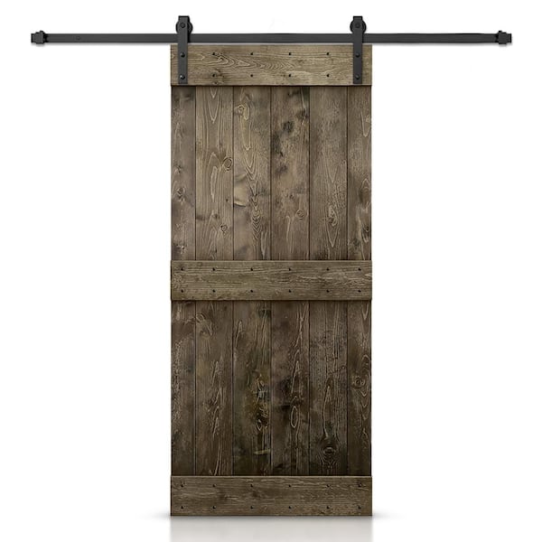 CALHOME 32 in. x 84 in. Distressed Mid-Bar Series Espresso Stained DIY Wood Interior Sliding Barn Door with Hardware Kit