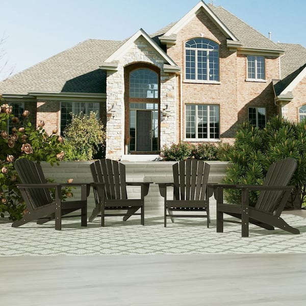 Mason Black Poly Plastic Outdoor Patio Classic Adirondack Chair, Fire Pit Chair (Set of 4)