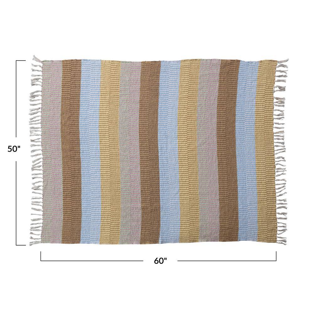 60" Brown and Cream Striped Cotton Throw Blanket