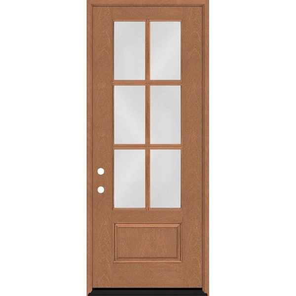 Steves & Sons Regency 36 in. x 96 in. 3/4-6 Lite Clear Glass RHIS Autumn Wheat Stained Fiberglass Prehung Front Door