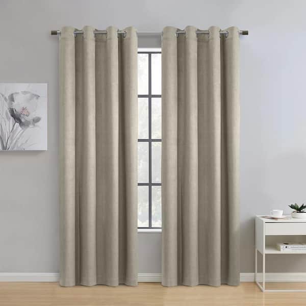 THERMALOGIC Paris Taupe Polyester Velvet 52 in. W x 84 in. L Grommet Indoor Blackout Curtain (Single Panel)