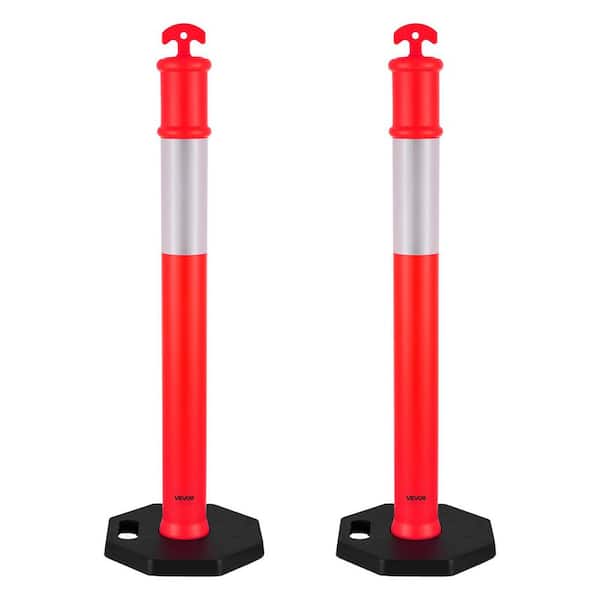 Traffic Delineator Posts, 48 in. Traffic Safety Cones with Weighted Base,Reflective Strips,Delineator Posts Red (2-Pack)