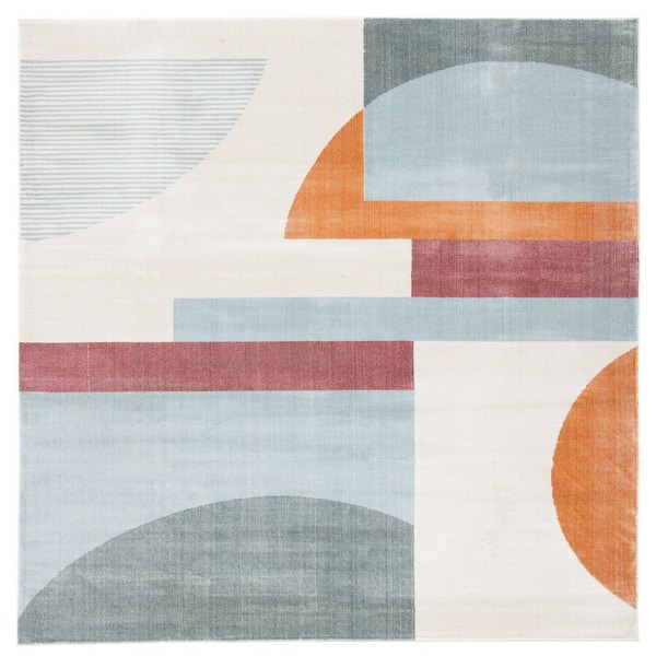 Orwell 3 ft. x 3 ft. Ivory/Blue Abstract Geometric Square Area Rug