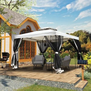 10 ft. W x 10 ft. L x 8 ft. H Beige Outdoor Steel Gazebo with Mosquito-Netting and Vented Top
