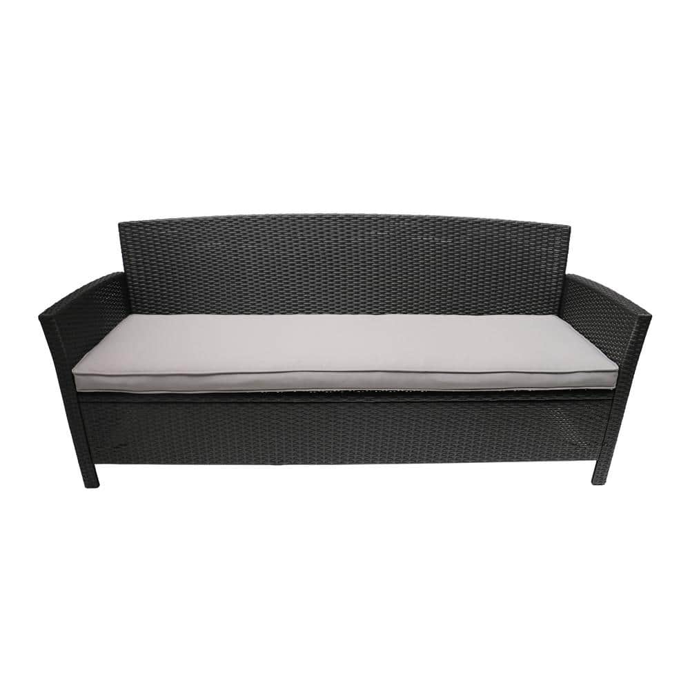 Gray Wicker and Steel Three-Seater Outdoor Sofa