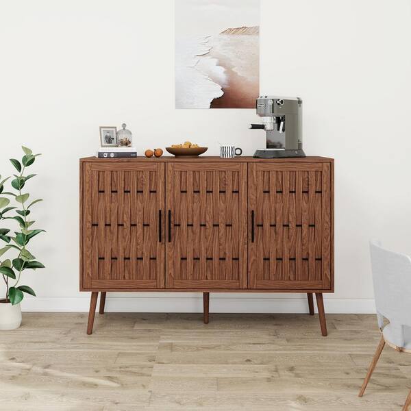 Noble House Tarisyn Walnut Finish 33 in. H Modern 3 door Storage Cabinet with Adjustable Shelves 117419