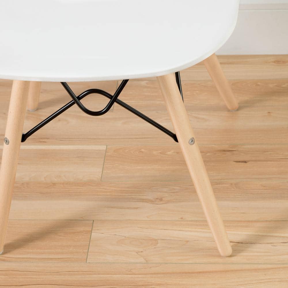 White and Clear Armless Swivel Dining Chair with Light Wood Legs