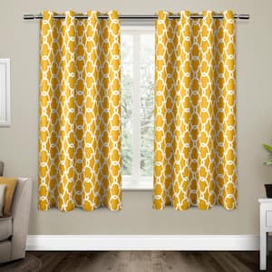 Gates Sundress Yellow Ogee Woven Room Darkening Grommet Top Curtain, 52 in. W x 63 in. L (Set of 2)