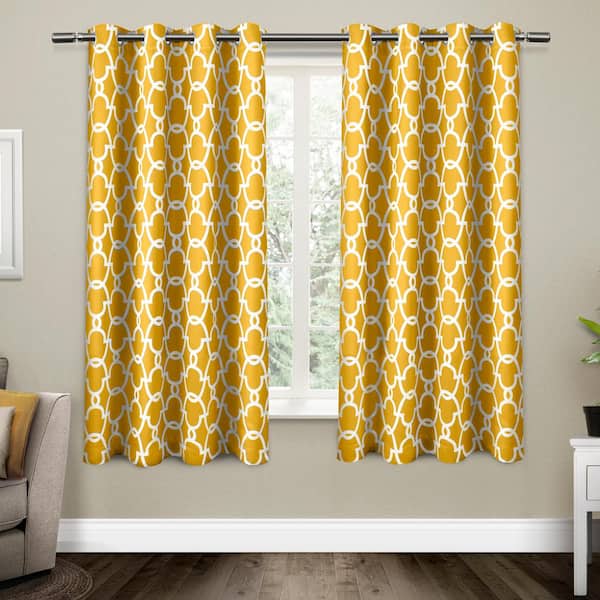 EXCLUSIVE HOME Gates Sundress Yellow Ogee Woven Room Darkening Grommet Top Curtain, 52 in. W x 63 in. L (Set of 2)