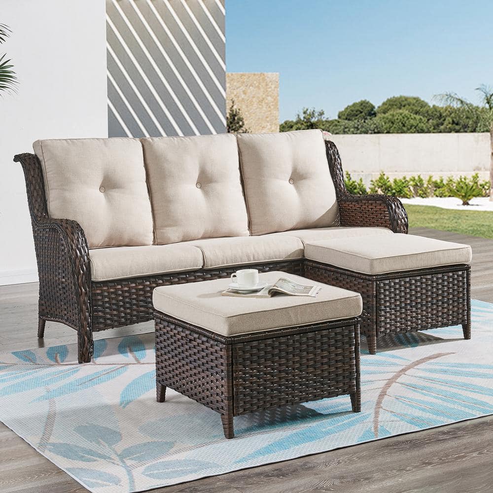 Pocassy Brown 3 Piece Wicker Outdoor Patio Seating Conversation