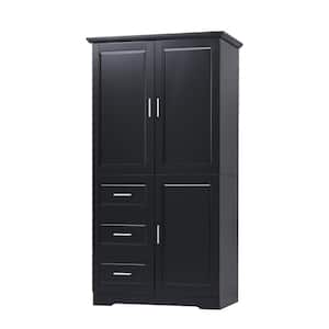 33 in. W x 20 in. D x 62 in. H Black MDF Freestanding Linen Cabinet with Drawers