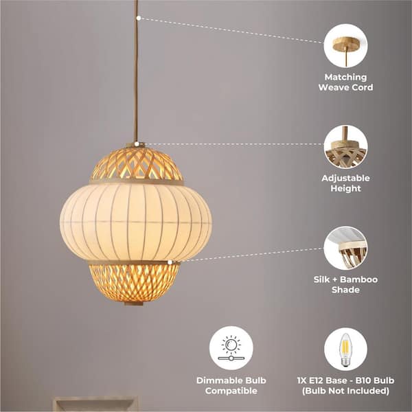 Hikari 60-Watt 1-Light Wood Grain and Natural Pendant Light with Woven Bamboo Shade and Bulb Not Included