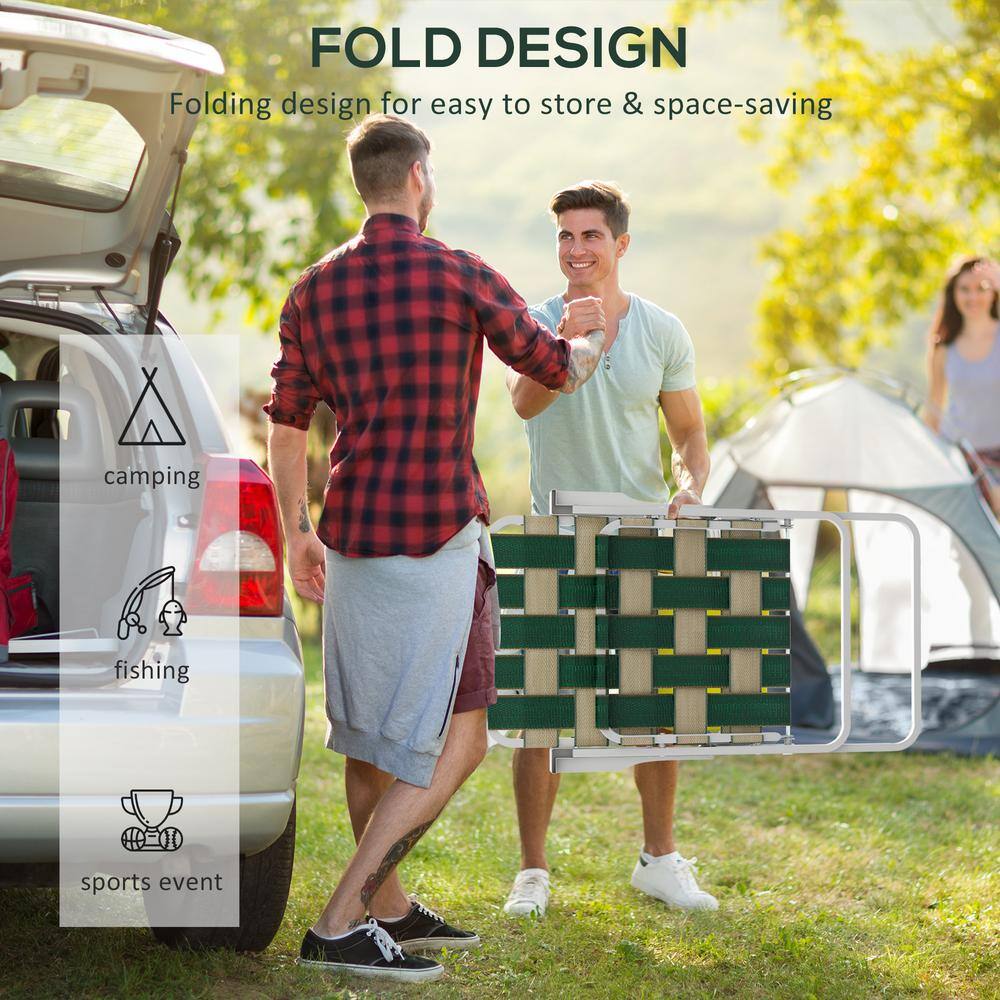 Set of 4 Green Woven Strap Folding Camping Chairs with Armrests