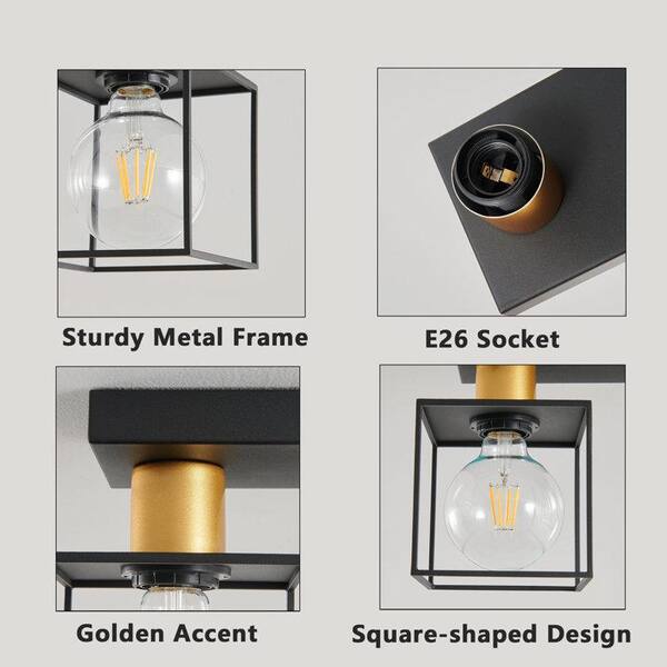 cenadinz 5.1 in 60-Watt 2-Light Black and Gold Semi Flush